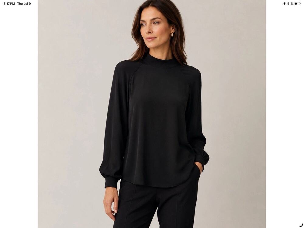 Theory Aerol Silk Top Small Black Luxury Designer Workwear Blouse Minimalist